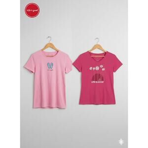 Life Is Good Set of 2 Pink Short Sleeve Shirts Tees T-Shirts S Small